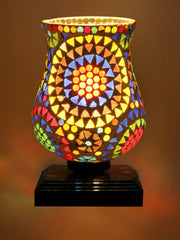 Mosaic Glass Table Lamp with wood Square Brown Base (NM39)