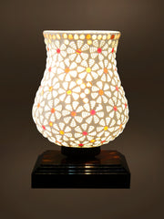Mosaic Glass Table Lamp with wood Square Brown Base (NM28)