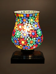 Mosaic Glass Table Lamp with wood Square Brown Base (NM41)