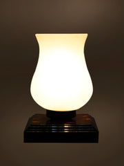 Milky Glass Table Lamp with wood Square Brown Base (NM42)