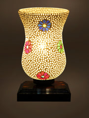 Mosaic Glass Table Lamp with wood Square Brown Base (NM34)