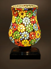 Mosaic Glass Table Lamp with wood Square Brown Base (NM31)