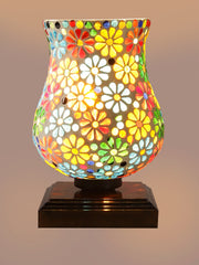 Mosaic Glass Table Lamp with wood Square Brown Base (NM31)