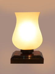 Milky Glass Table Lamp with wood Square Brown Base (NM42)