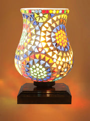 Mosaic Glass Table Lamp with wood Square Brown Base (NM39)