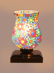 Mosaic Glass Table Lamp with wood Square Brown Base (NM41)