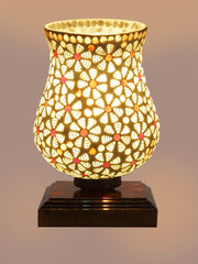 Mosaic Glass Table Lamp with wood Square Brown Base (NM28)