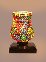 Mosaic Glass Table Lamp with wood Square Brown Base (NM29)