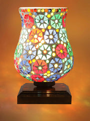 Mosaic Glass Table Lamp with wood Square Brown Base (NM38)