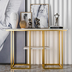 Sophisticated Console Table with Golden Frame and Marble Surface