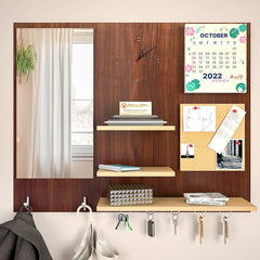 Beautiful (7 In One)' Wooden Wall Organiser With Mirror, Watch, Clipboard, Calendar and Hangers