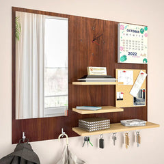 Beautiful (7 In One)' Wooden Wall Organiser With Mirror, Watch, Clipboard, Calendar and Hangers