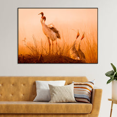 Striking Sarus Crane Rectangular Canvas Wall Painting