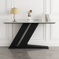 Elegant Marble Console Table with Unique Black Geometric Base