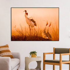 Striking Sarus Crane Rectangular Canvas Wall Painting