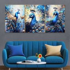 Beautiful Peacock Haven Crystal Glass Painting Set of 3