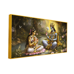 Radha Krishna Paintings Couple Sitting Boat River with Flowers