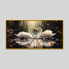 Painting Two Swans Making Heart Shape Pond Water Canvas Wall Paintings