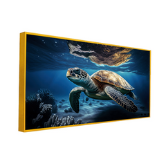 Graceful Turtle Swimming Underwater With Sunlight Filtering Through Surface Water