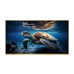 Graceful Turtle Swimming Underwater With Sunlight Filtering Through Surface Water