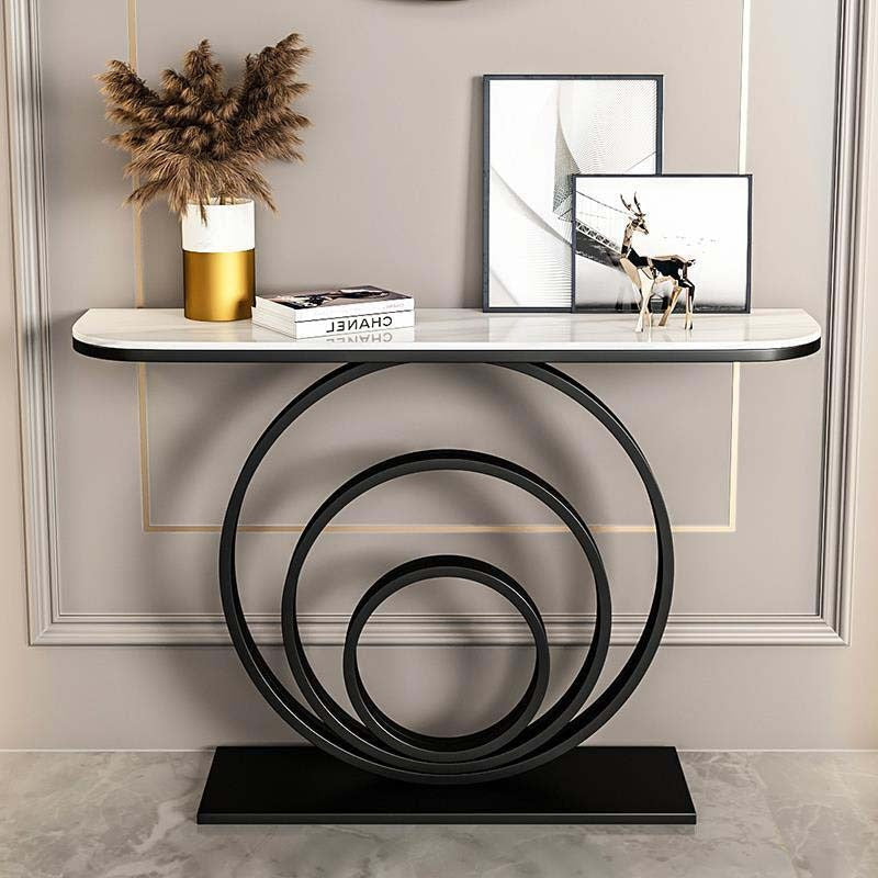 Designer Console Table with Unique Black Circular Ring Base