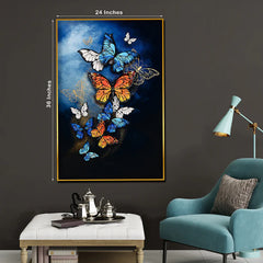 Dancing Wings Butterfly at Night Framed Crystal Glass Painting