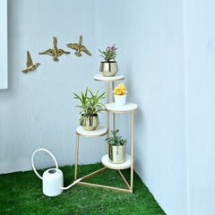 Beautiful Premium Looking Sturdy Metal Planter Stand With White Round Marble At Top - 4 Tier