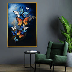 Dancing Wings Butterfly at Night Framed Crystal Glass Painting