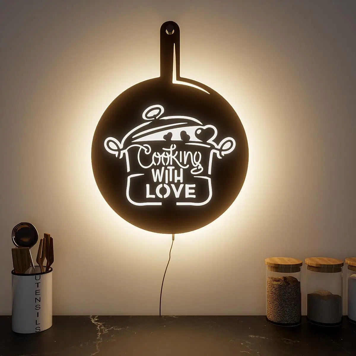 Round Love for Cooking Kitchen Backlit Wall Decor Art Piece