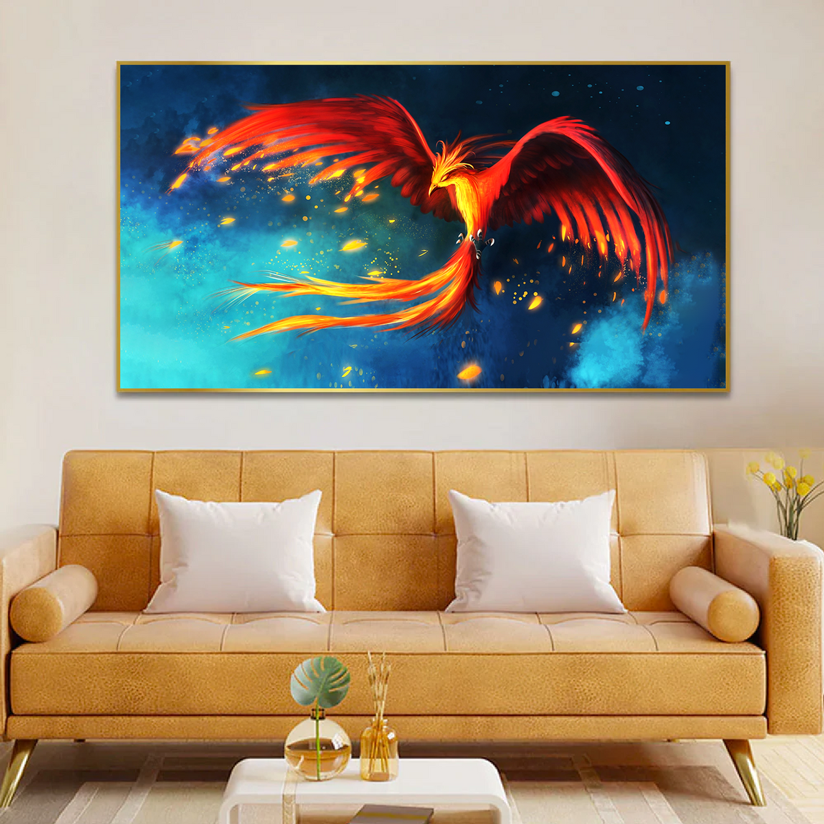 Golden Phoenix Bird Vaastu Canvas Wall Paintings