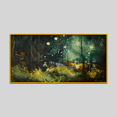 Man Walking Forest with Moon Background Canvas Wall Paintings