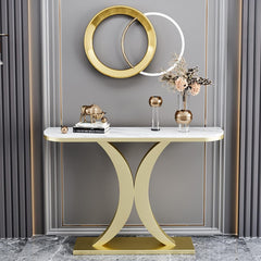 Elegant Marble Console Table with Curved Gold Metal Base
