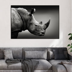 Monochromatic Rhino Portrait Canvas Painting