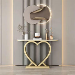 Artistic Marble Console Featuring Unique Gold Heart Frame