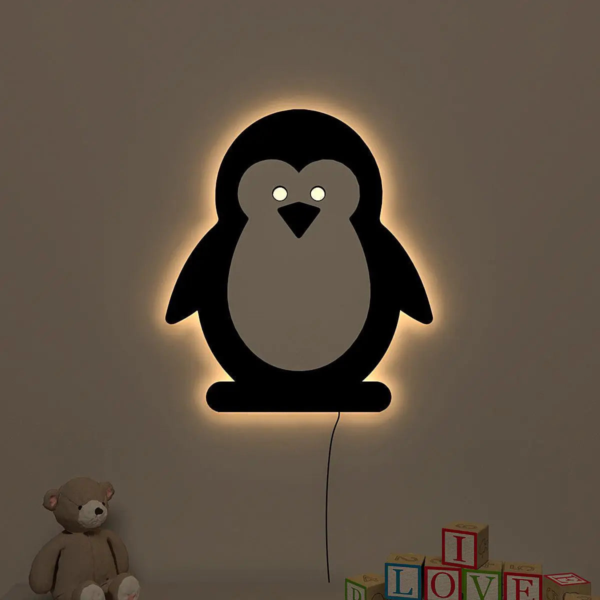 Baby Penguin Backlit Wooden Wall Décor