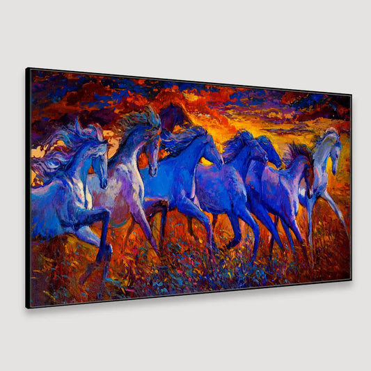 DecorsMantra Big Panoramic Running Horses Abstract Design Canvas