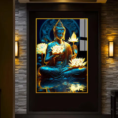 Beautiful Meditation Gautam Buddha Lotus Flower in Hand Acrylic Wall Paintings & Arts Clearance Sale