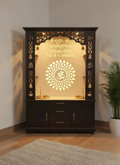 Luxury Brown Finish Wooden Floor Temple for Home & Office with LED OM Panel Drawer & Cabinet Storage for Home & Office