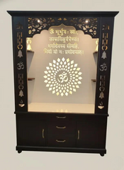 Luxury Brown Finish Wooden Floor Temple for Home & Office with LED OM Panel Drawer & Cabinet Storage for Home & Office