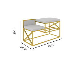 Modern Bench Gray Velvet with Shoe Organizer Rack