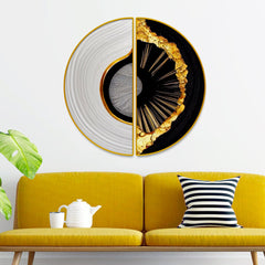 Geometric Asymmetric Round Print Painting On Canvas Set Of 2 Pieces