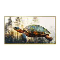 Turtle With Reflection Trees Its Back Reflection Water Canvas Wall Paintings