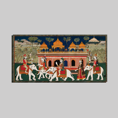 Miniature Painting of an Indian Royal Procession with Elephants