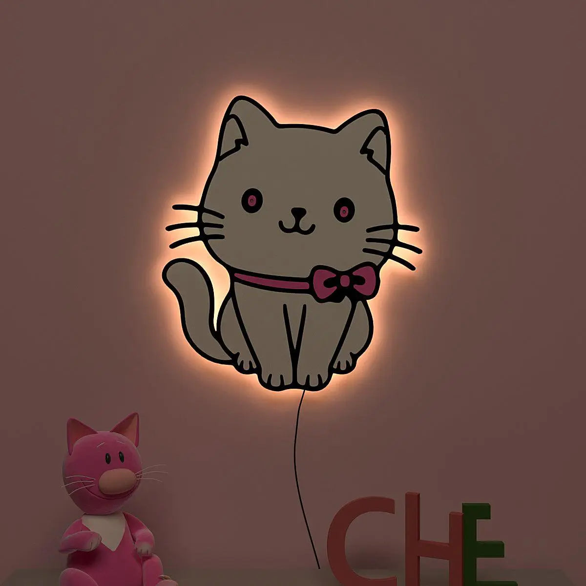 Cute Kitten Backlit Wooden Wall Décor