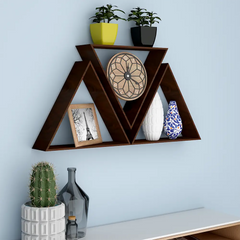 Beautiful Tringle Shape Set of 3 Wood Wall Shelf / Book Shelf, Walnut Finish