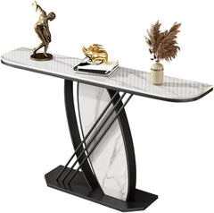 Artistic Black and White Console Table with Dynamic Geometric Support