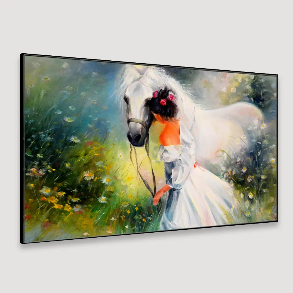 Girl with a Horse Canvas  Big Panoramic Wall Hanging