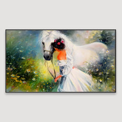 Girl with a Horse Canvas  Big Panoramic Wall Hanging