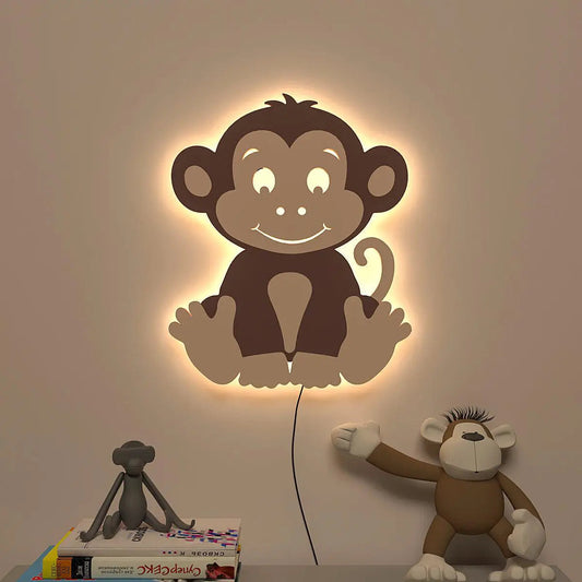 Cheerful Monkey Baby Backlit Wooden Wall Décor