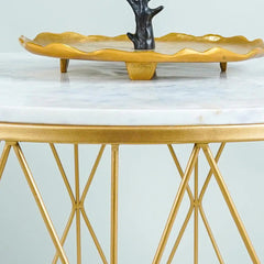 Premium Designer White Marble Round Shape Center Table in Criss Cross Pattern